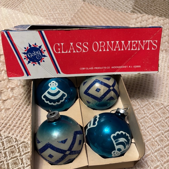 Box of 6 Vintage Glass Christmas ornaments - Blue - Picture 4 of 5